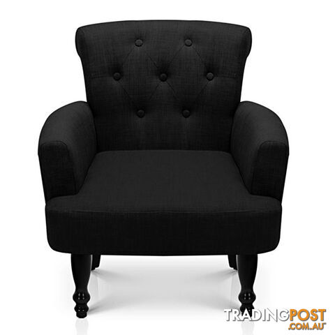 Wing Armchair French Provincial Linen Fabric Black