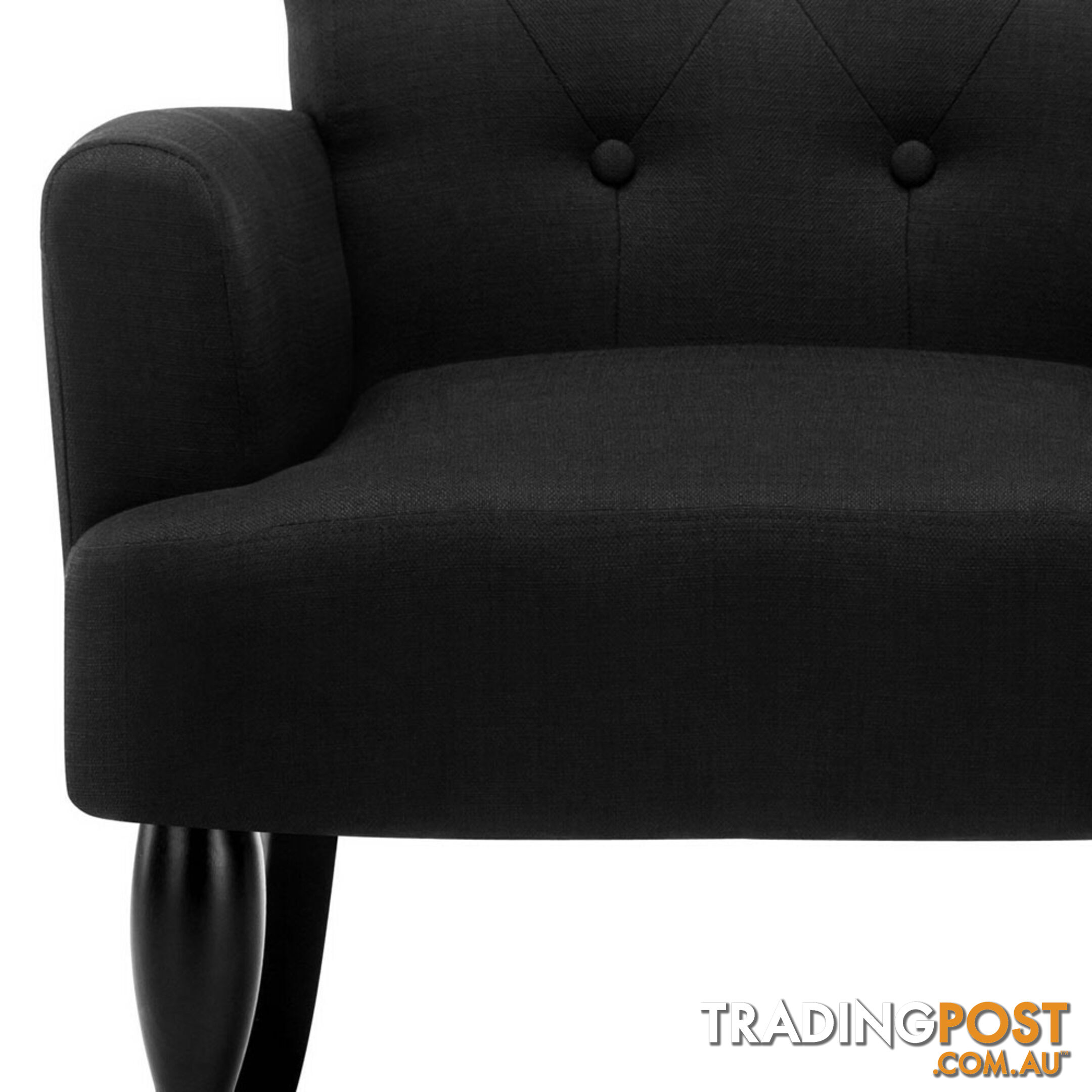 Wing Armchair French Provincial Linen Fabric Black