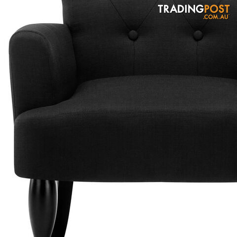 Wing Armchair French Provincial Linen Fabric Black