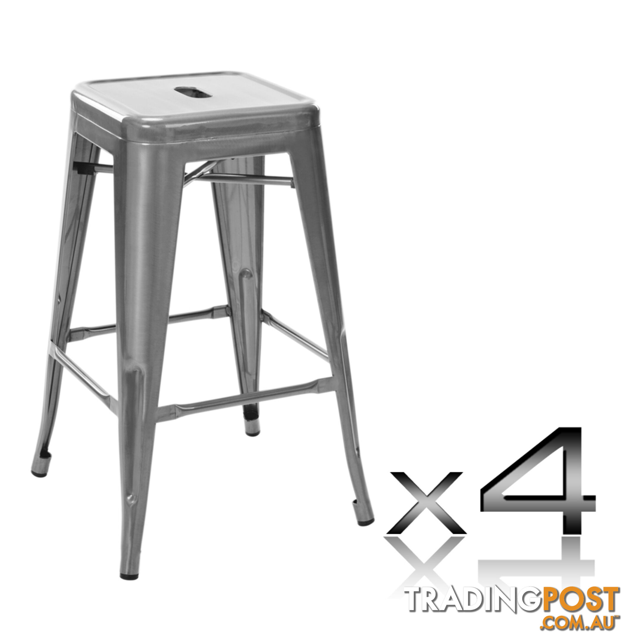 Set of 4 Replica Tolix Kitchen Bar Stool 66cm Metallic