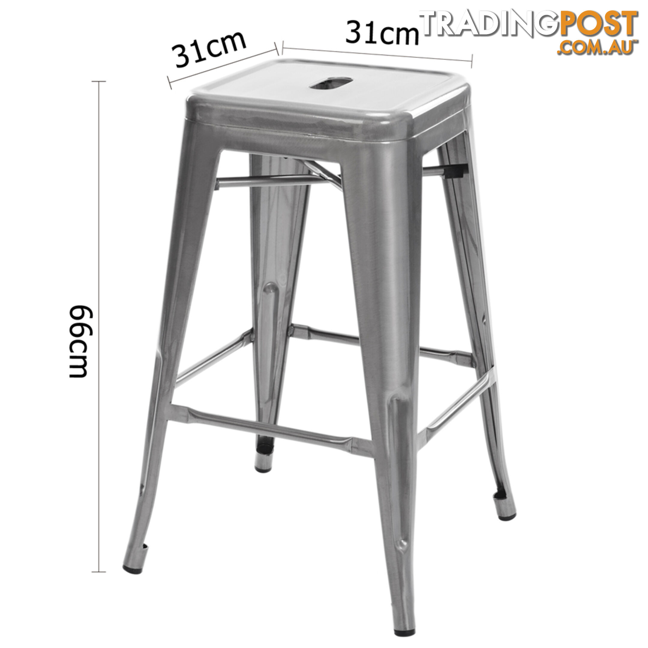 Set of 4 Replica Tolix Kitchen Bar Stool 66cm Metallic