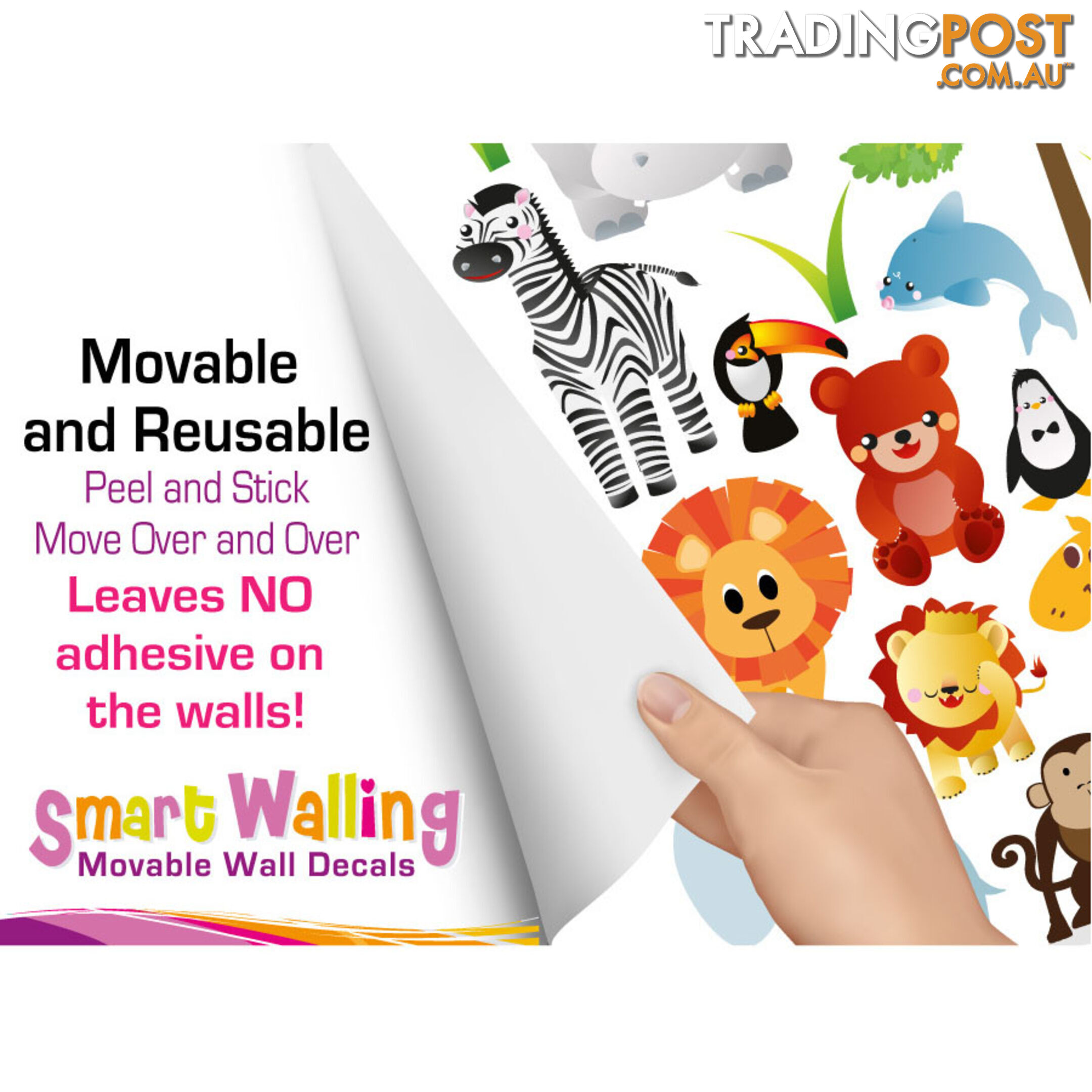 Extra Large Size Cute Zoo Animals Kids Wall Stickers - Totally Movable