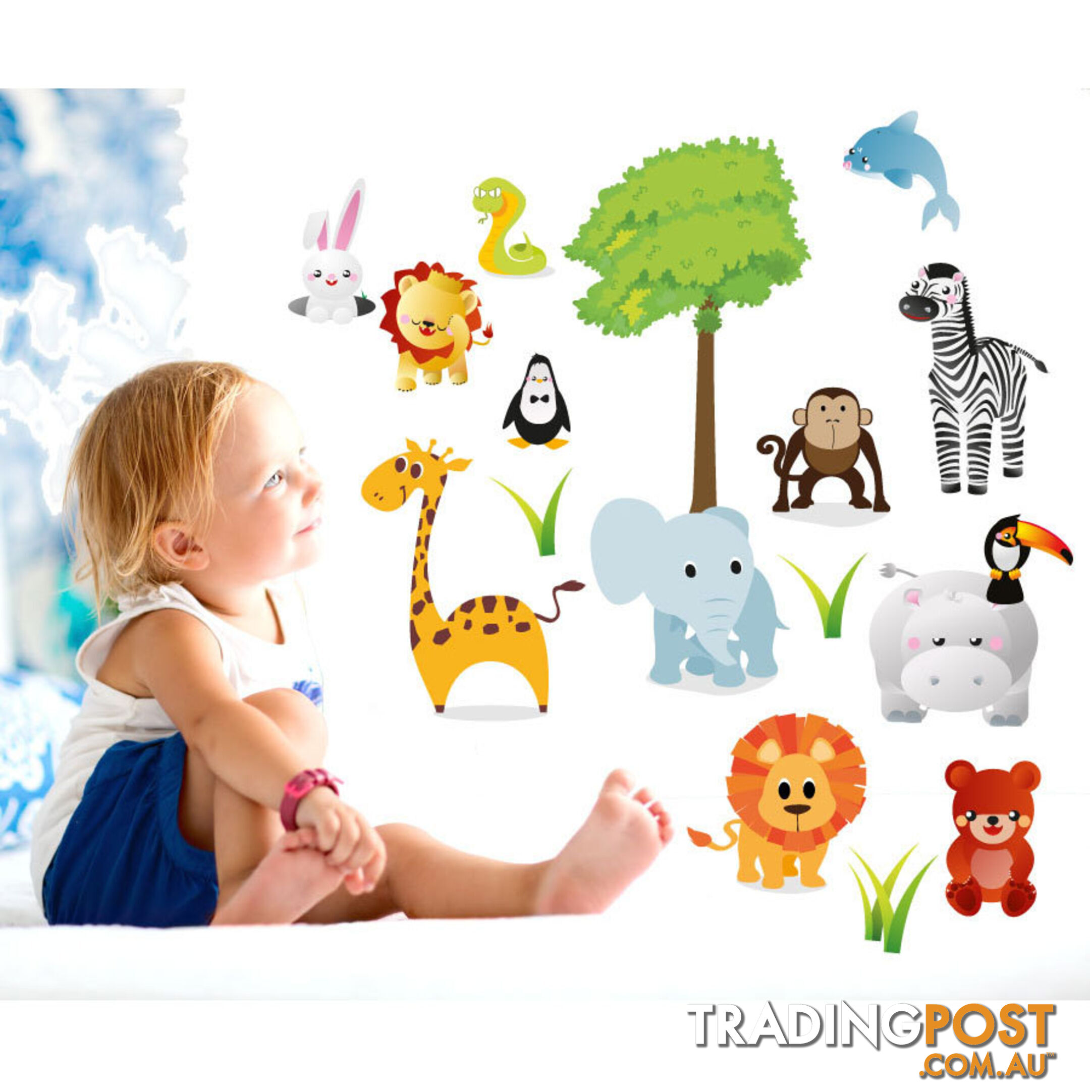 Extra Large Size Cute Zoo Animals Kids Wall Stickers - Totally Movable