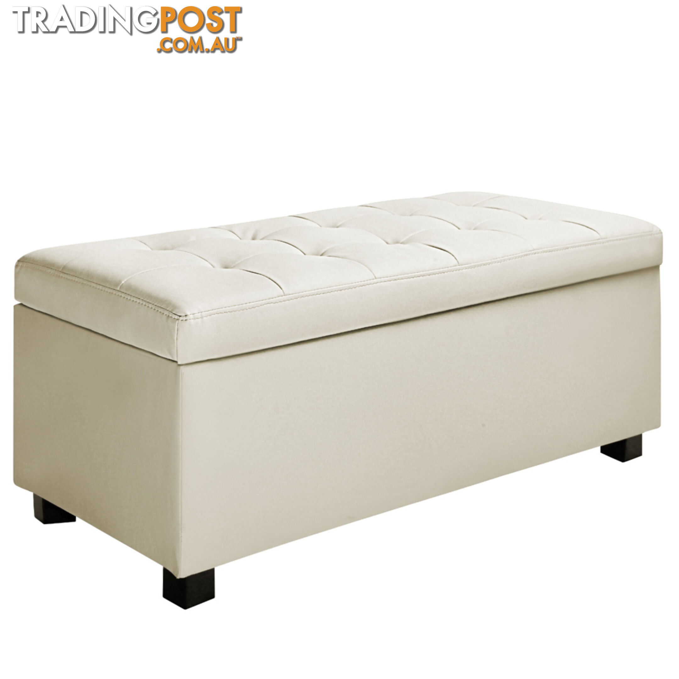 Large Ottoman PU Leather Chest Storage Box Foot Stool Cream