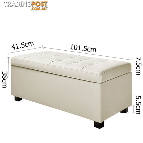 Large Ottoman PU Leather Chest Storage Box Foot Stool Cream