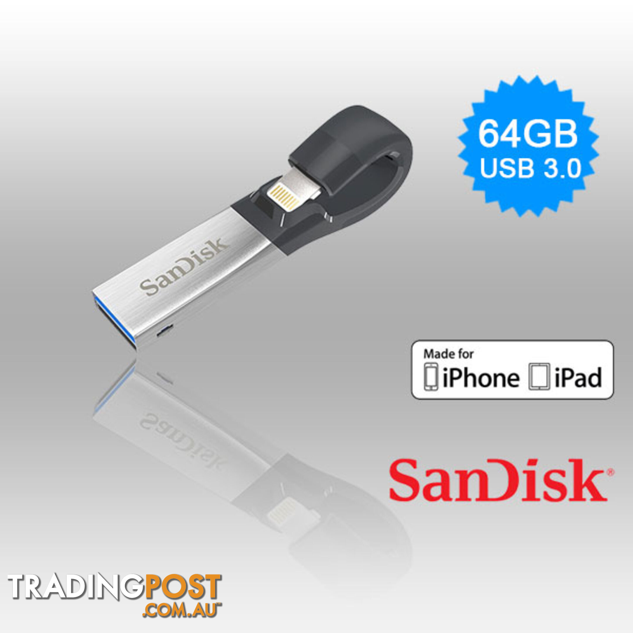 SANDISK IXPAND FLASH DRIVE SDIX30N 64GB GREY IOS USB 3.0   (SDIX30N-064G)