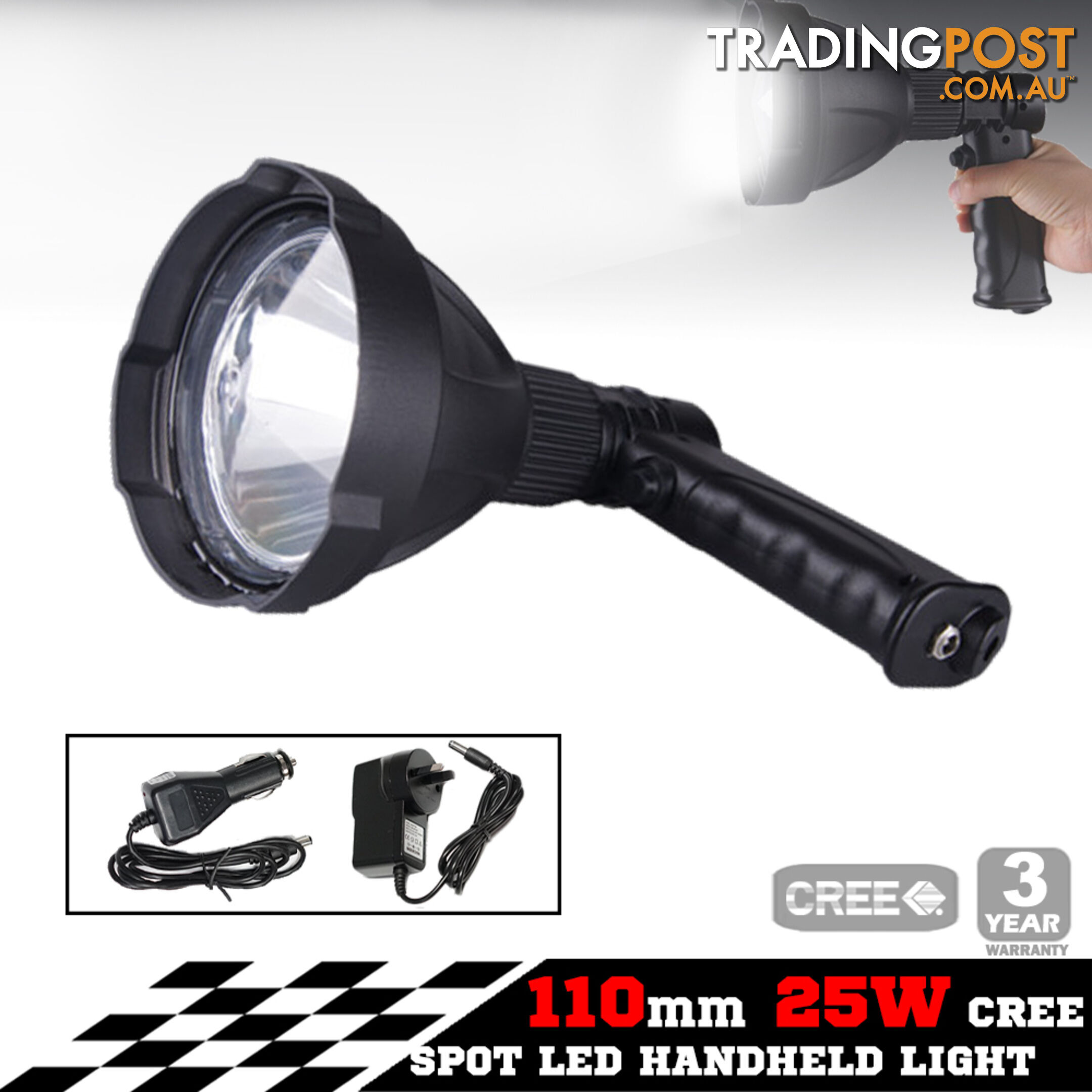 25W CREE LED Handheld Spot Light Rechargeable Spotlight Hunting Shooting 12V