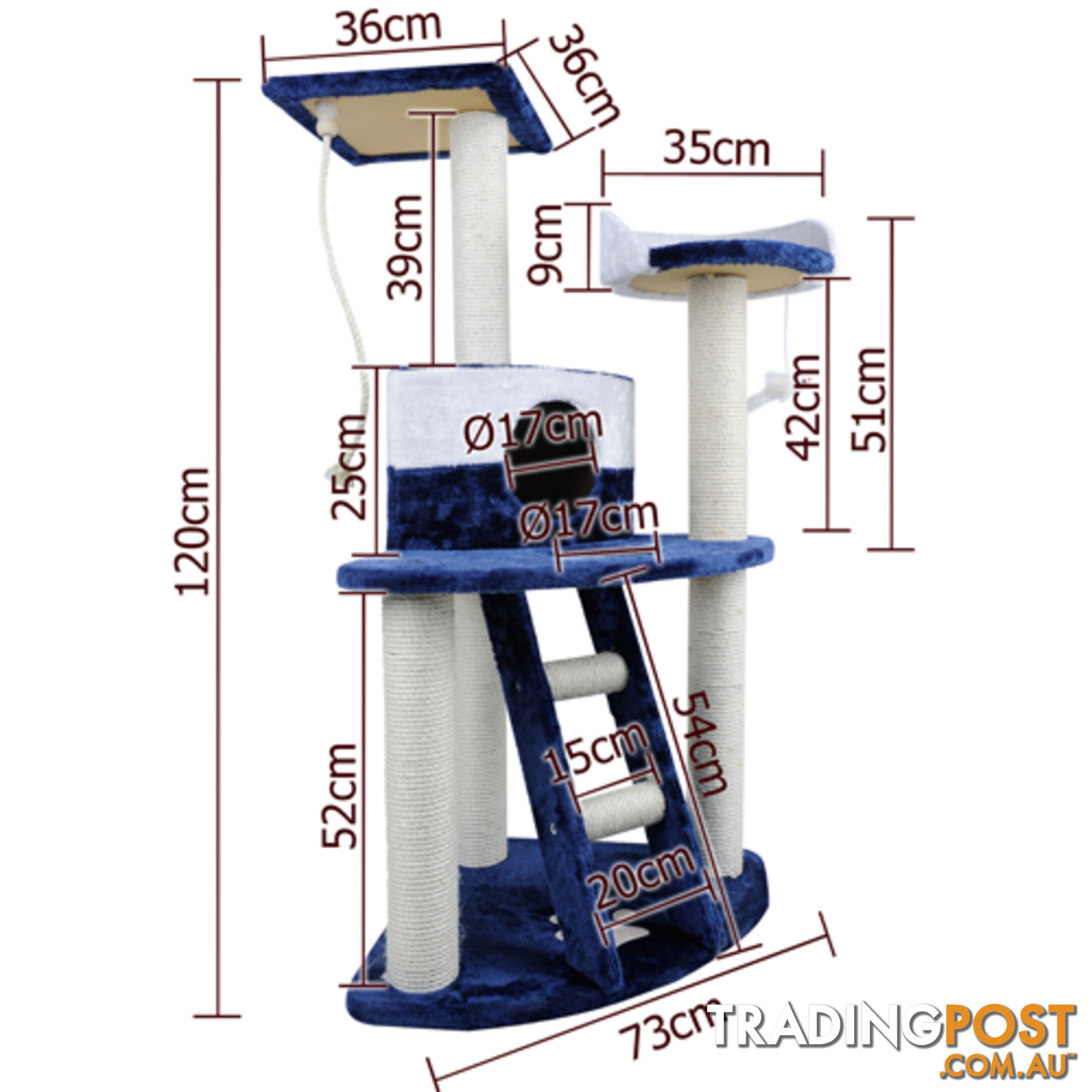 Cat Scratching Poles Post Furniture Tree House Condo Blue White