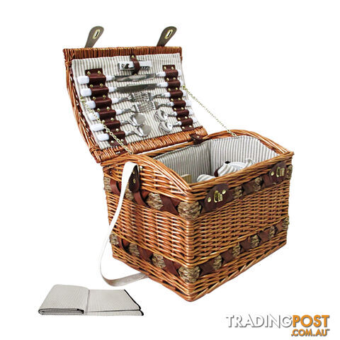 4 Person Picnic Basket Set w/ Cheese Board Blanket