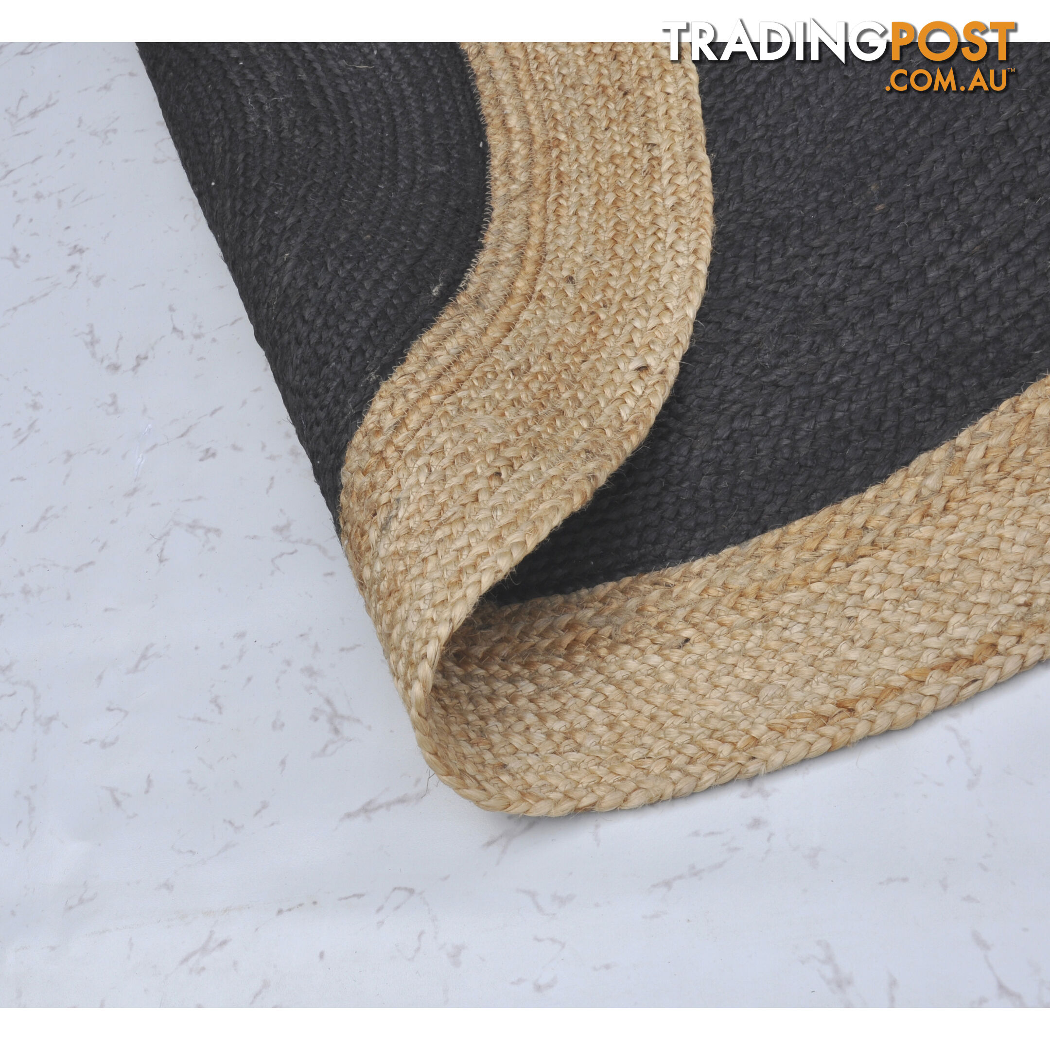 Jute Round Black Rug Black & Natural 200x200cm