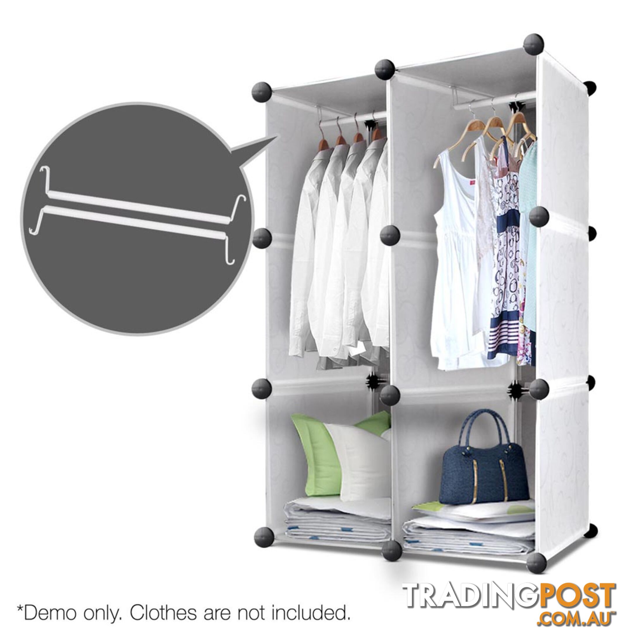 16 Cube Storage Cabinet with Hanging Bars - White