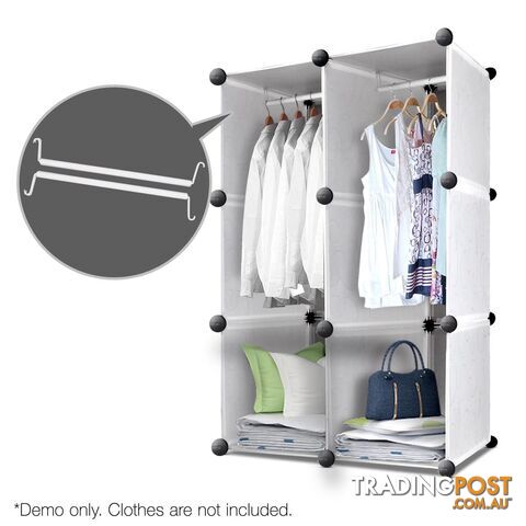 16 Cube Storage Cabinet with Hanging Bars - White