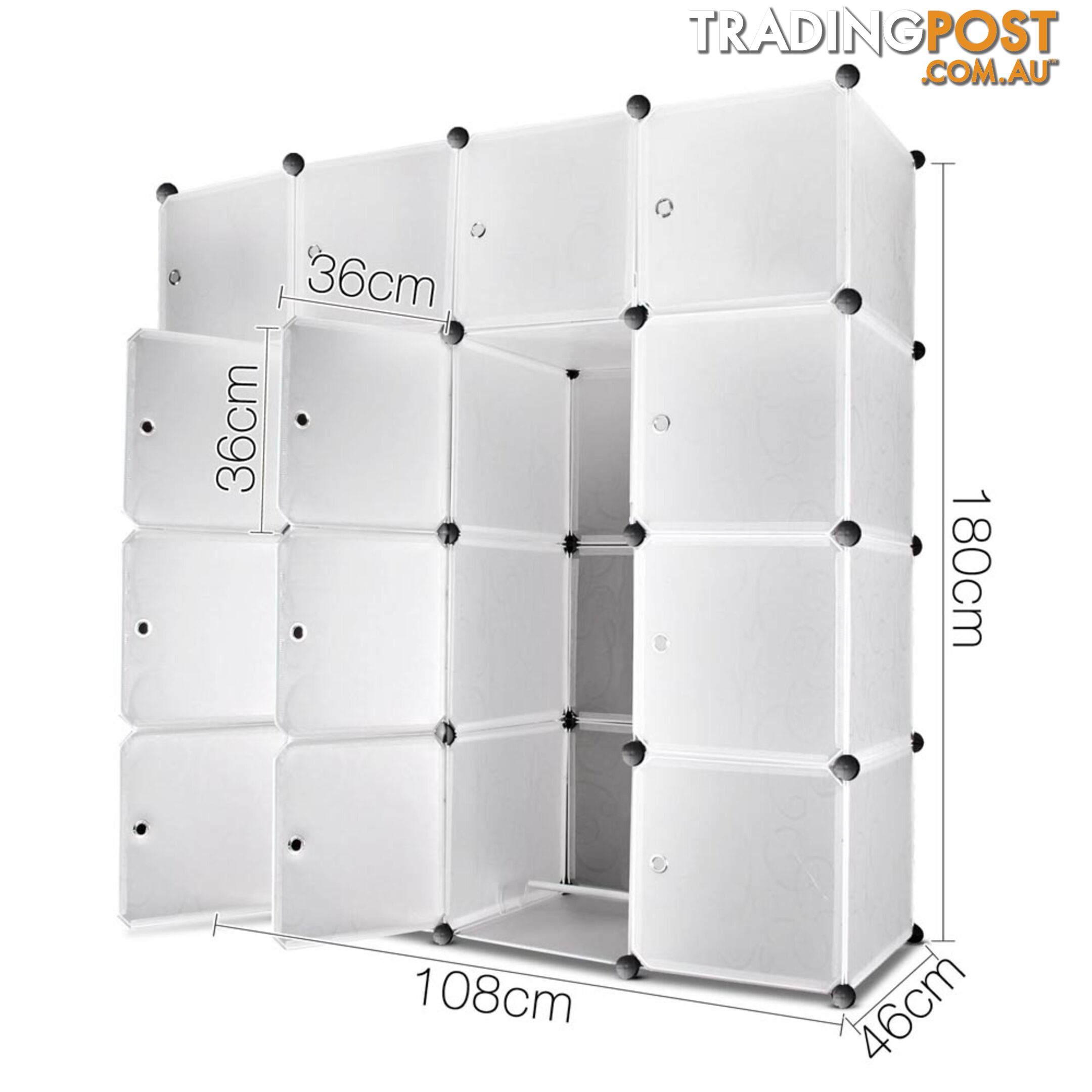 16 Cube Storage Cabinet with Hanging Bars - White