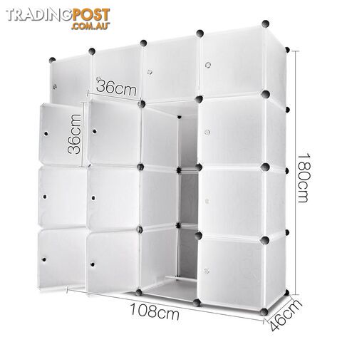 16 Cube Storage Cabinet with Hanging Bars - White