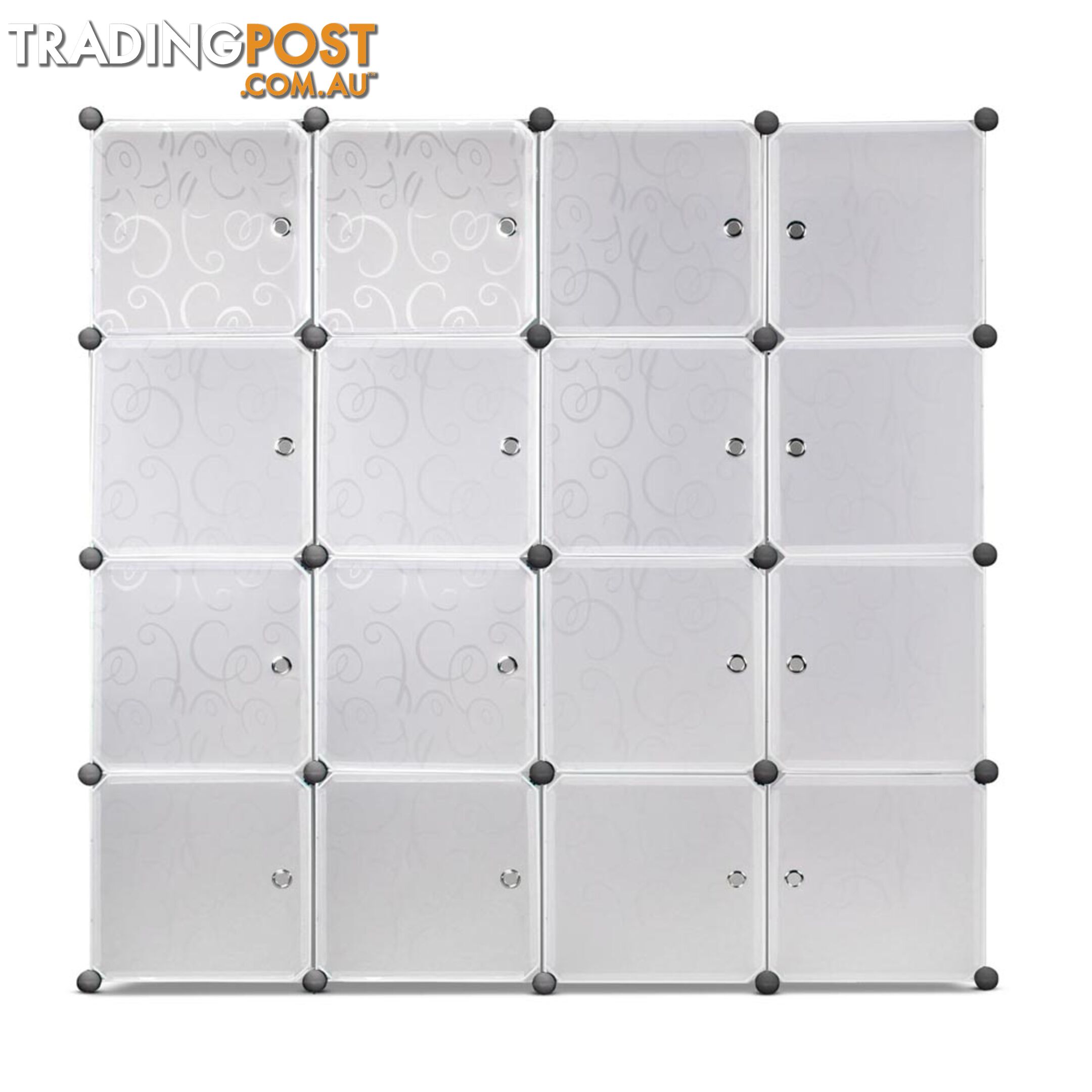 16 Cube Storage Cabinet with Hanging Bars - White