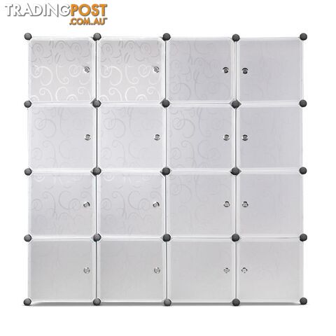 16 Cube Storage Cabinet with Hanging Bars - White