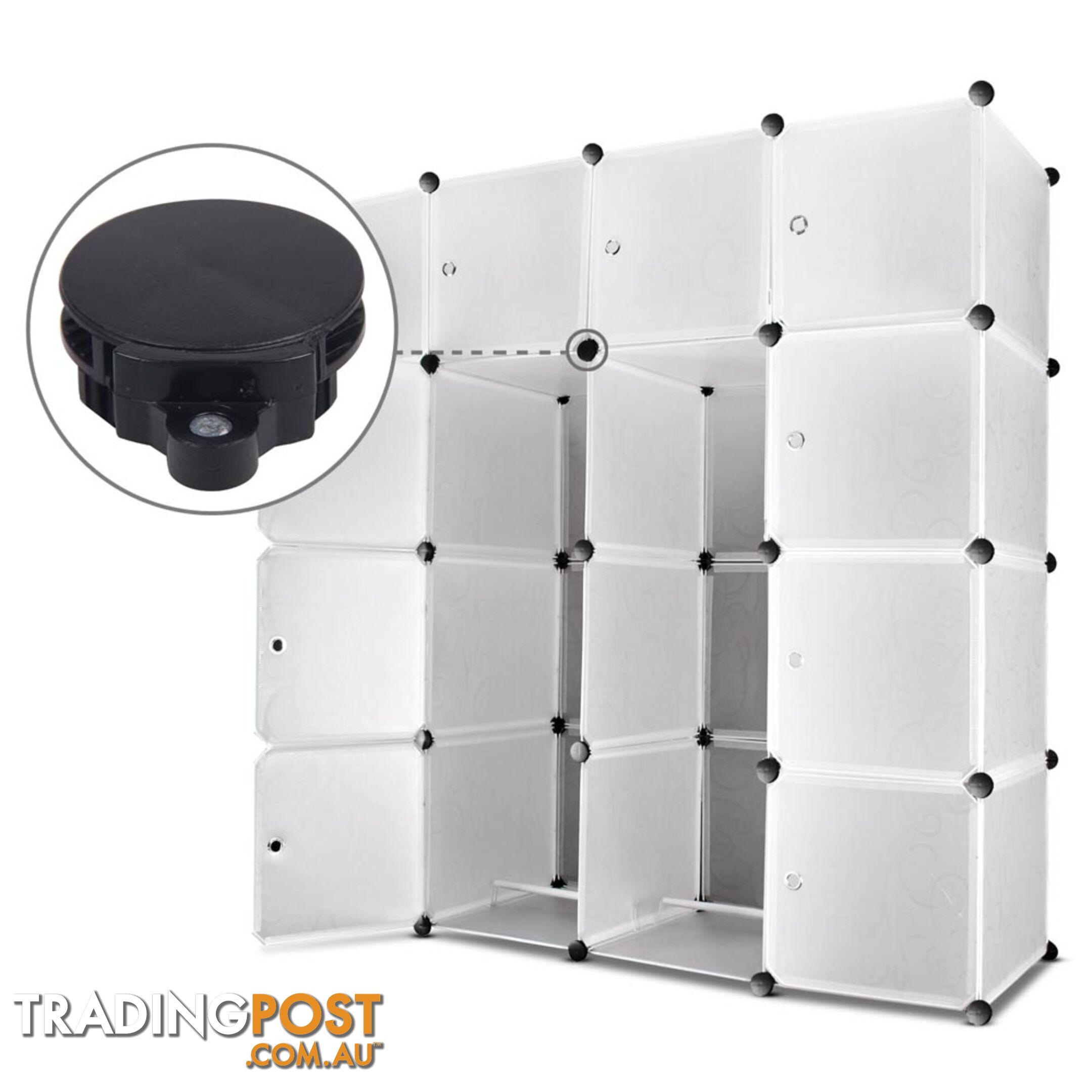 16 Cube Storage Cabinet with Hanging Bars - White