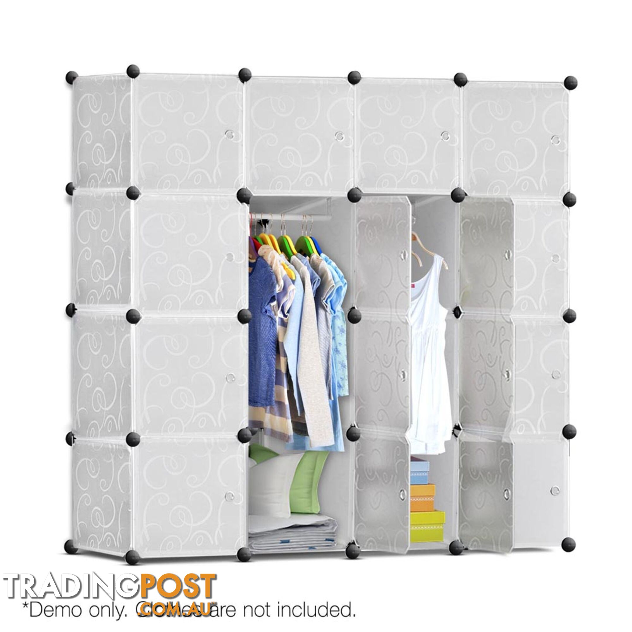 16 Cube Storage Cabinet with Hanging Bars - White