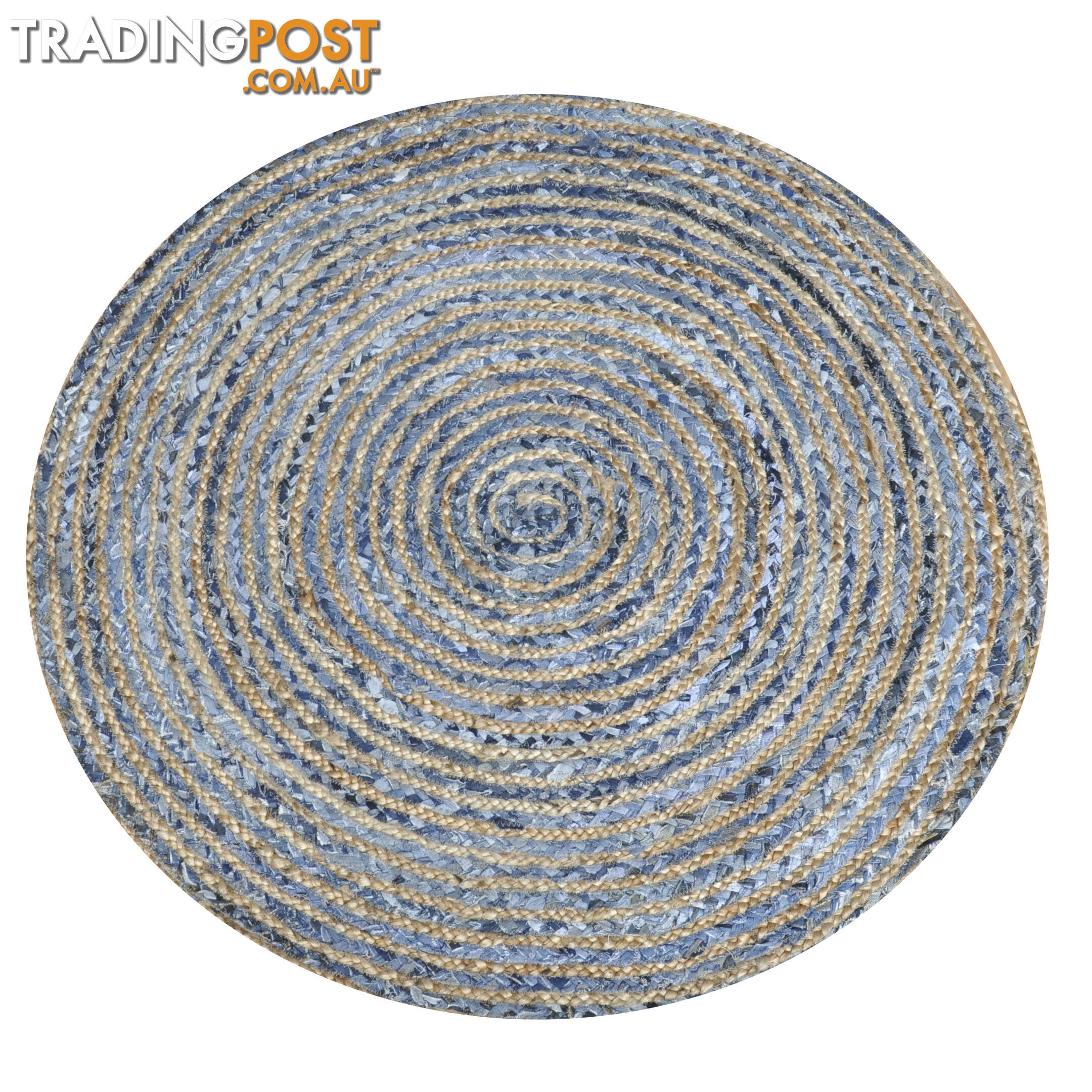 Denim Round Rug Natural & Denim Blue 120x120cm