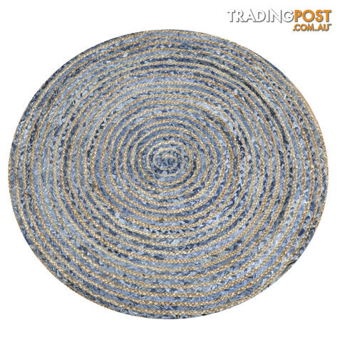 Denim Round Rug Natural & Denim Blue 120x120cm
