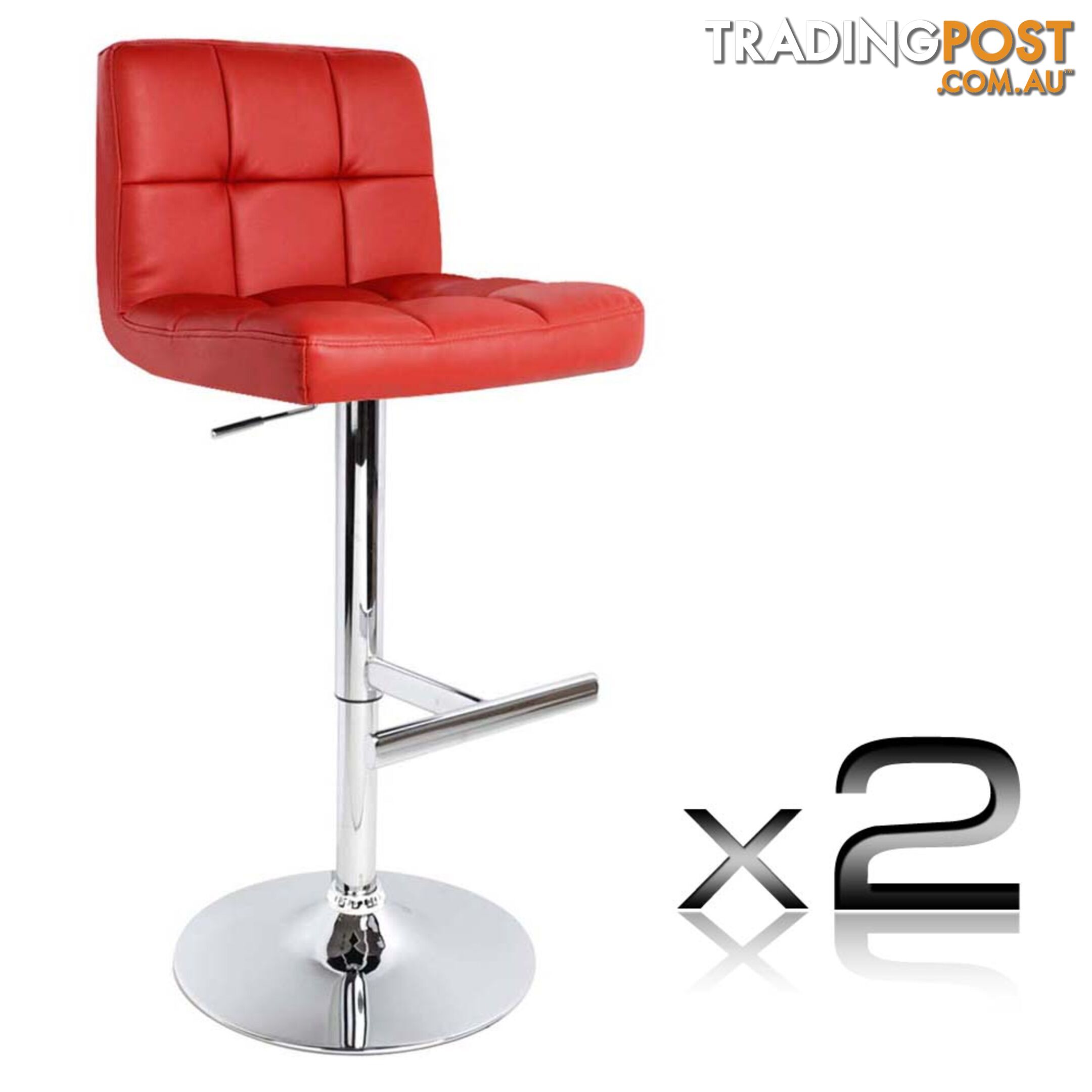 Set of 2 PU Leather Kitchen Bar Stool Red