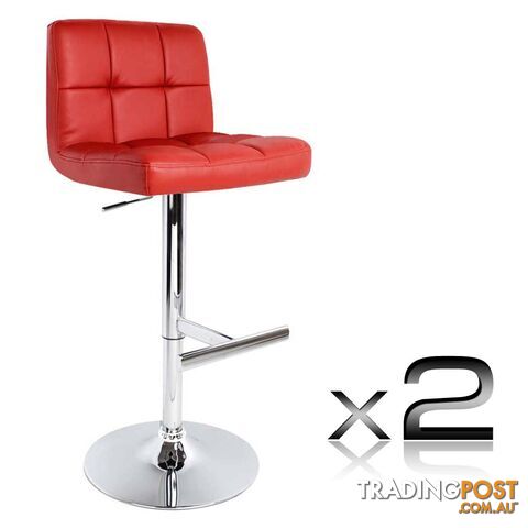 Set of 2 PU Leather Kitchen Bar Stool Red