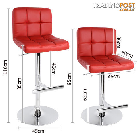 Set of 2 PU Leather Kitchen Bar Stool Red