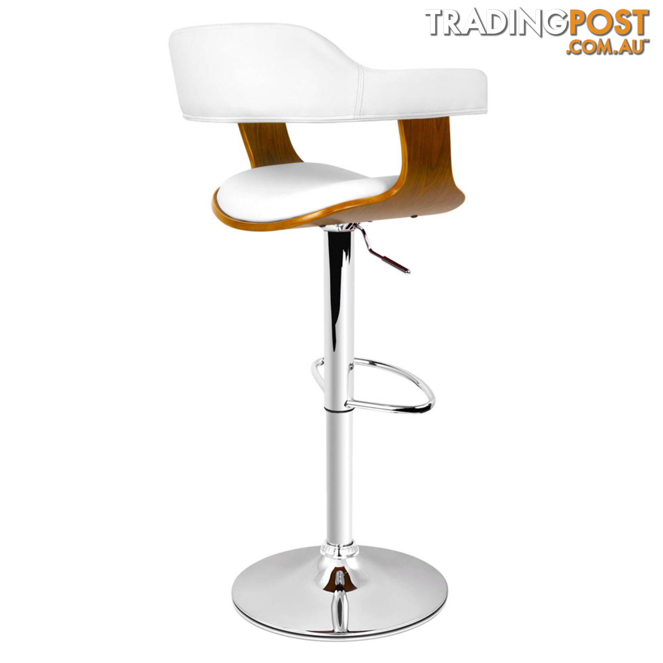 Wooden Bar Stool with White PU Leather