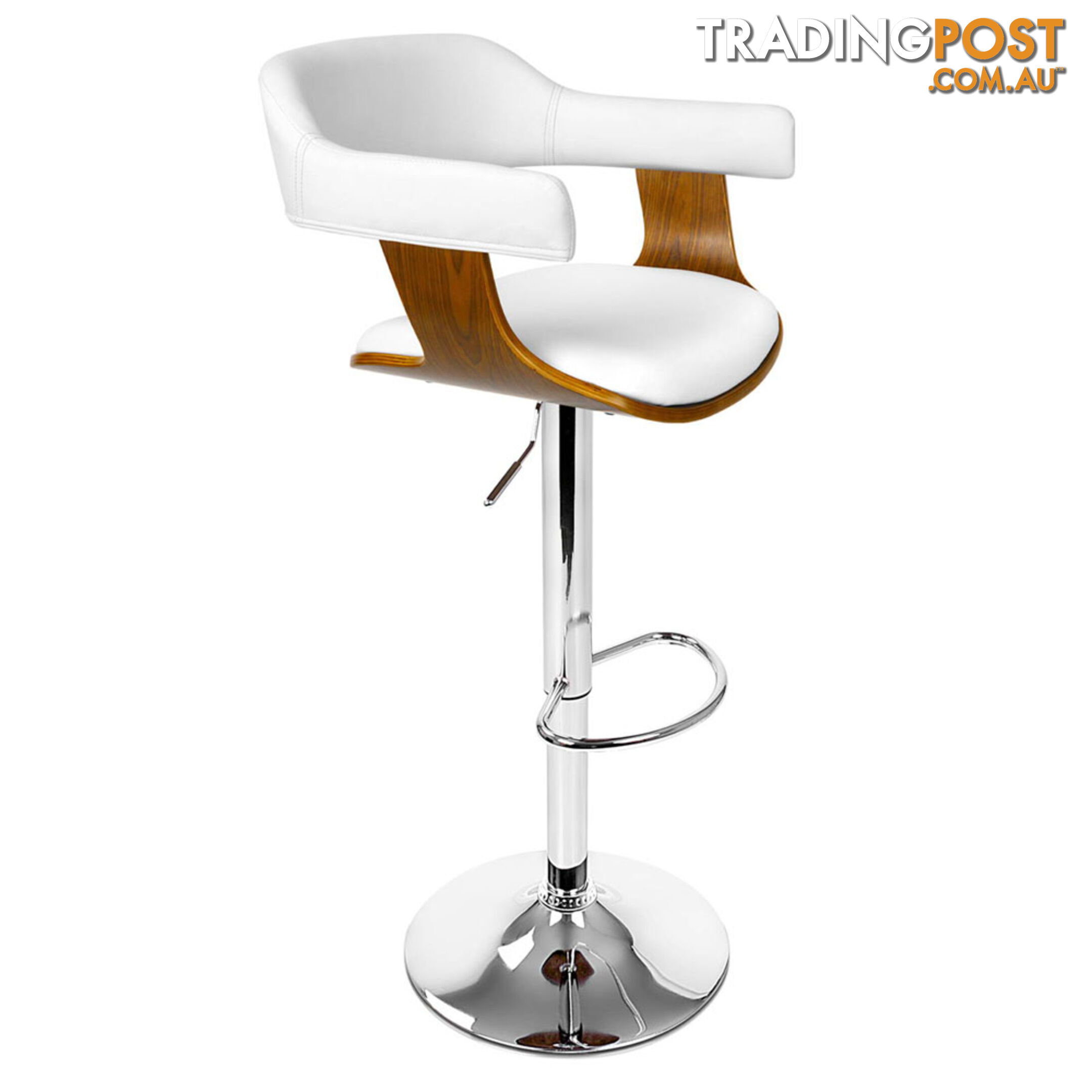 Wooden Bar Stool with White PU Leather