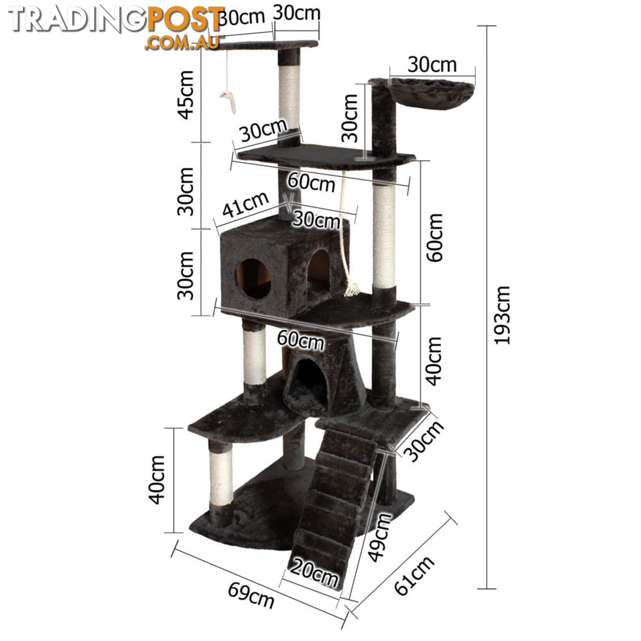 Cat Scratching Poles Post Furniture Tree 193cm Dark Grey