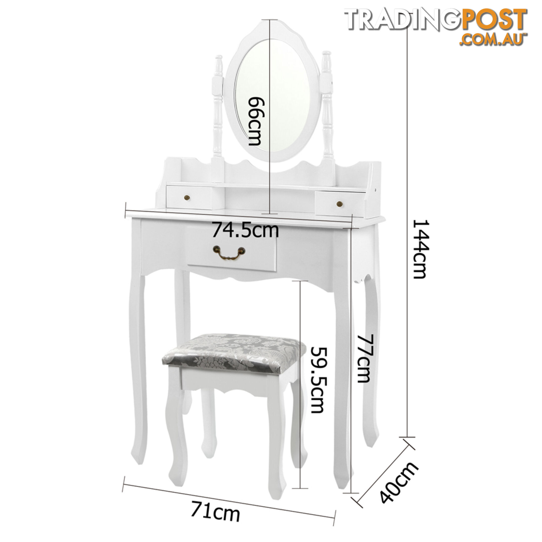 3 Drawer Dressing Table w/ Mirror White