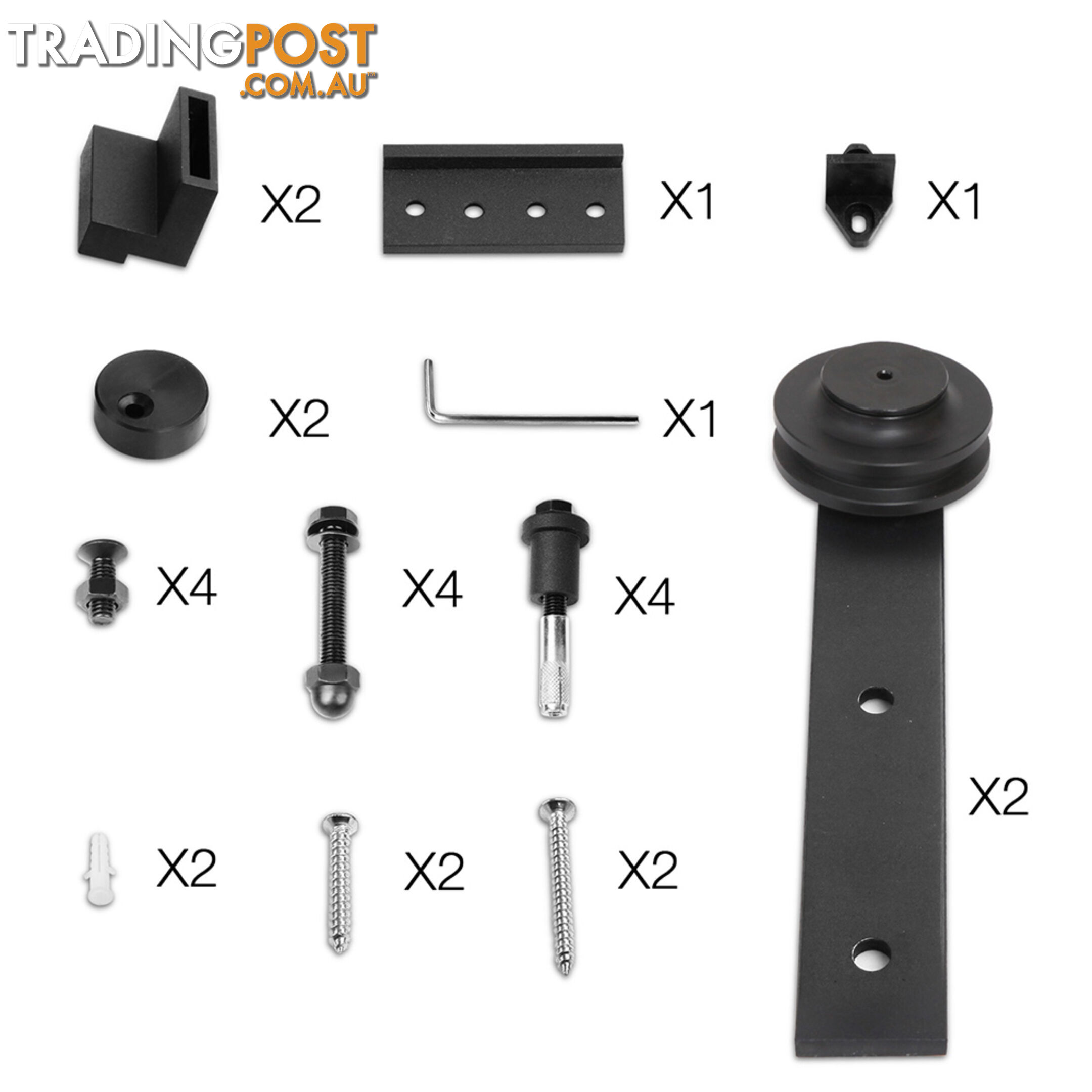 Sliding Barn Door Hardware Track Set Matte Powder Coat Steel Black - 2M