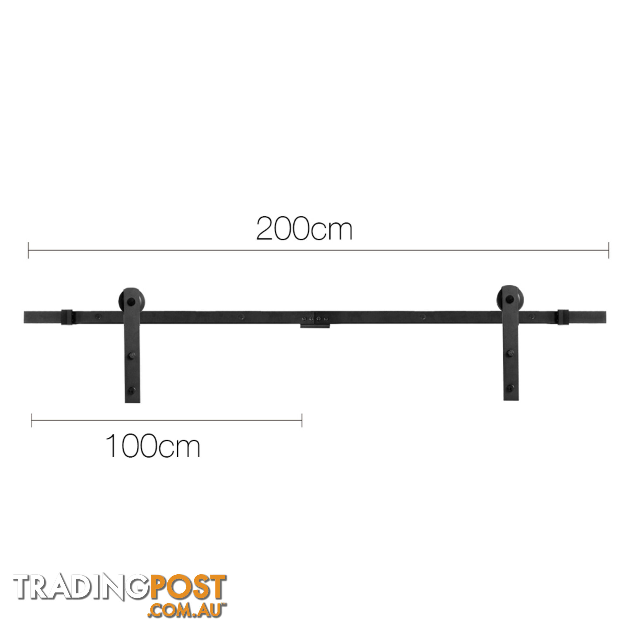 Sliding Barn Door Hardware Track Set Matte Powder Coat Steel Black - 2M