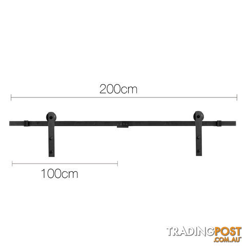 Sliding Barn Door Hardware Track Set Matte Powder Coat Steel Black - 2M