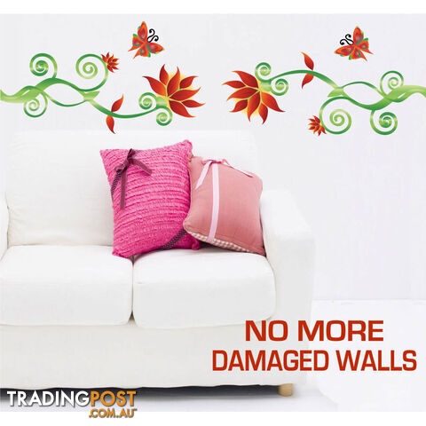 Medium Size Adorable Red Flower Vine Wall Stickers - Totally Movable