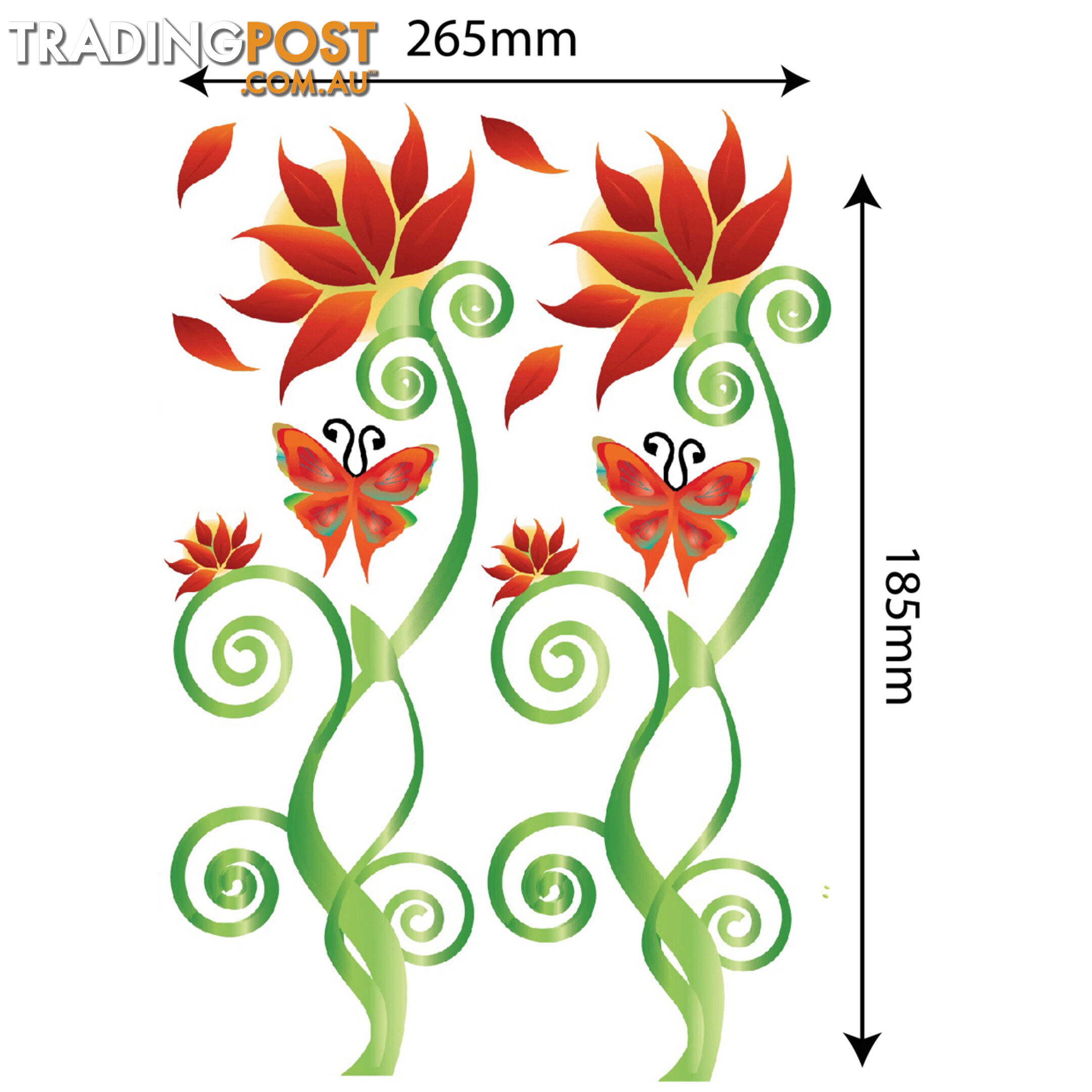 Medium Size Adorable Red Flower Vine Wall Stickers - Totally Movable