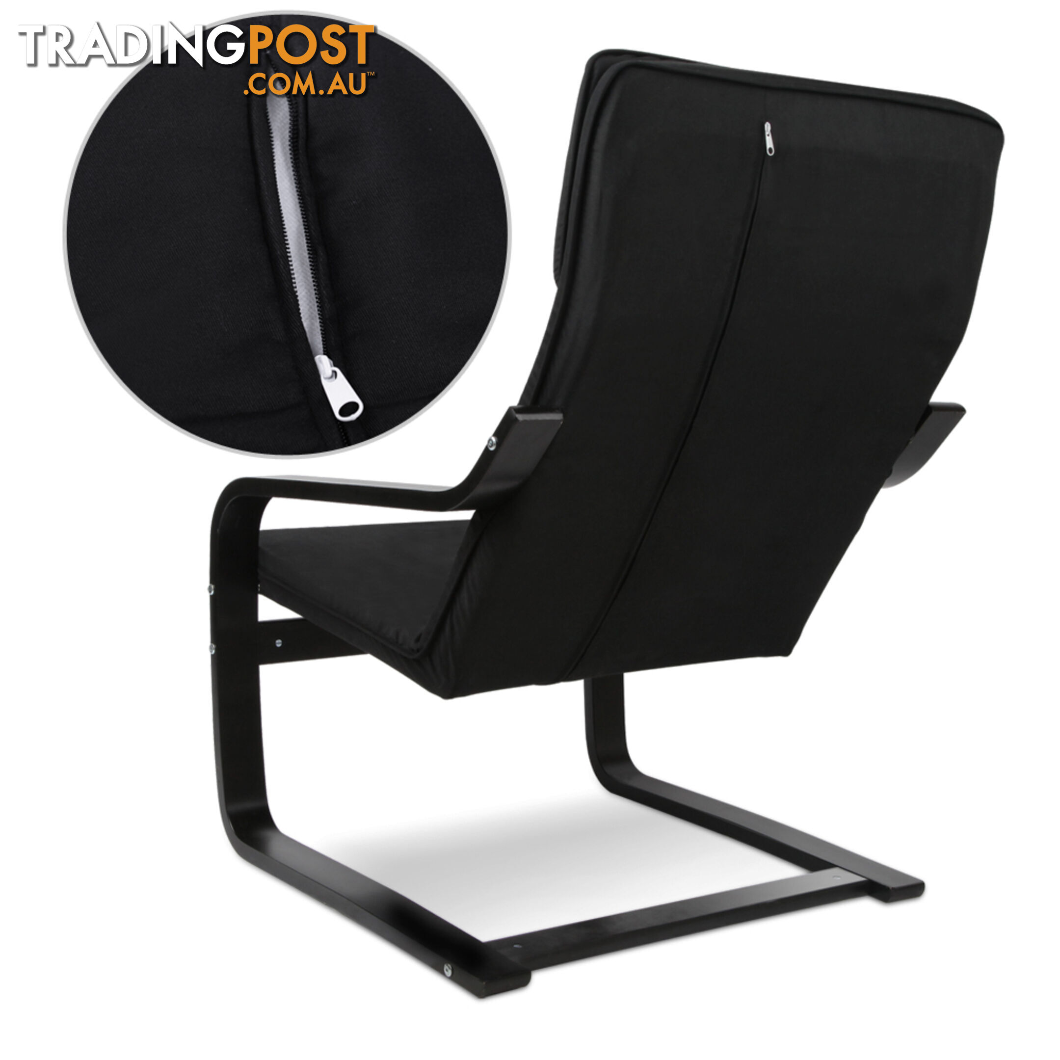 Birch Plywood Fabric Lounge Armchair - Black