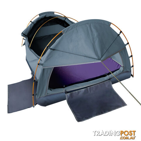 Double Canvas Camping Swag Tent Navy w/ Air Pillow