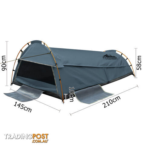 Double Canvas Camping Swag Tent Navy w/ Air Pillow
