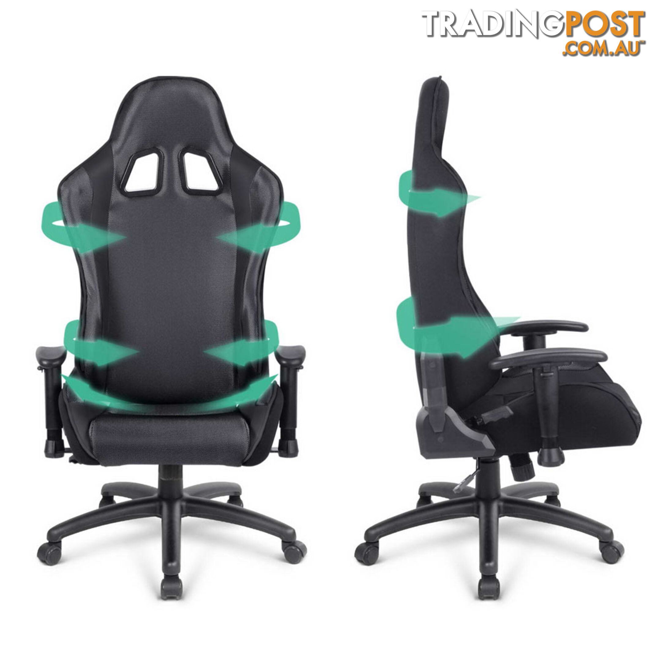 PU Leather & Mesh Reclining Office Desk Gaming Executive Chair - Black