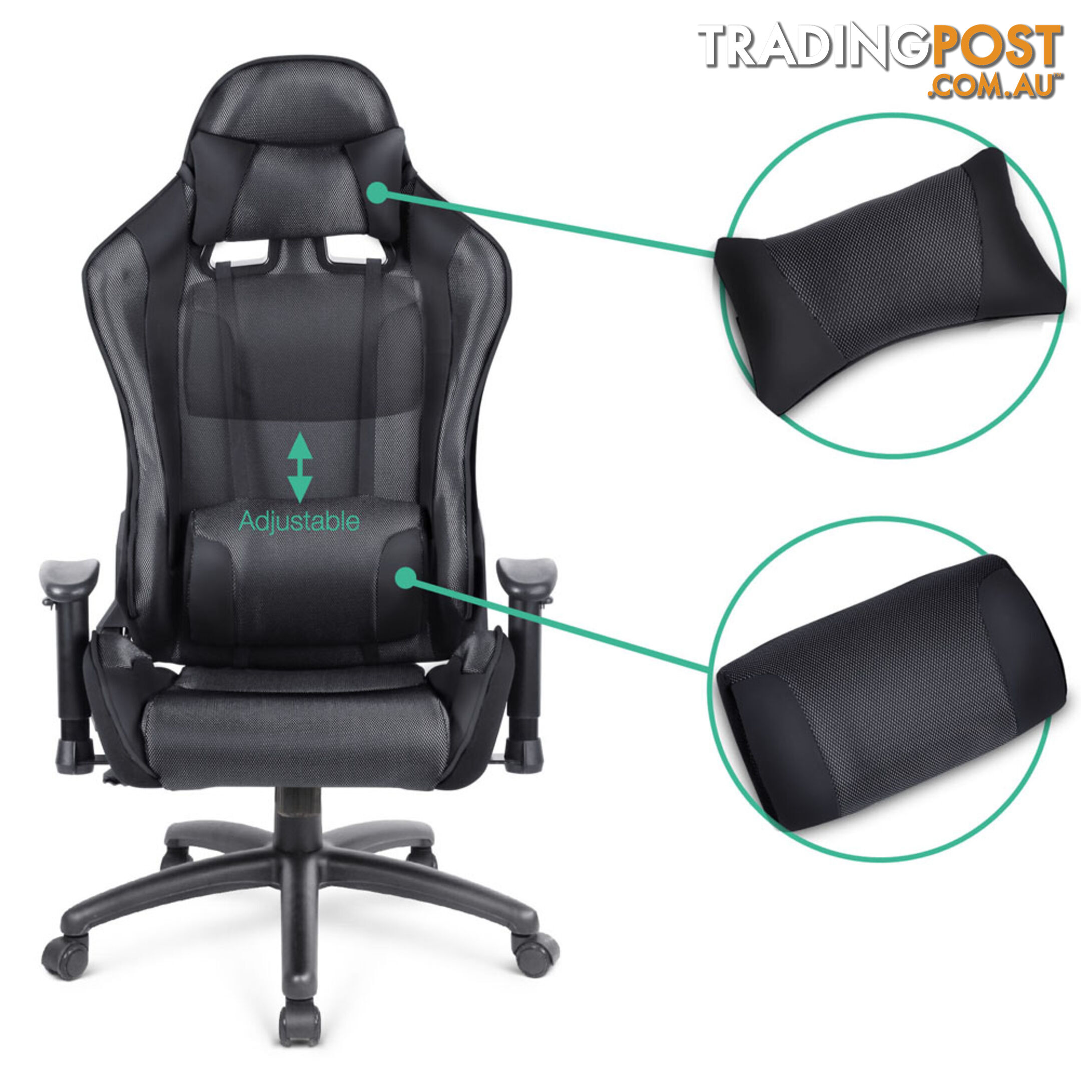 PU Leather & Mesh Reclining Office Desk Gaming Executive Chair - Black