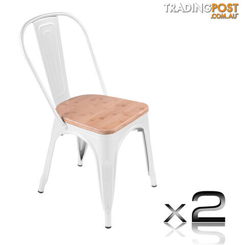 Set of 2 Replica Tolix Dining Metal Chair Bamboo Seat Gloss White