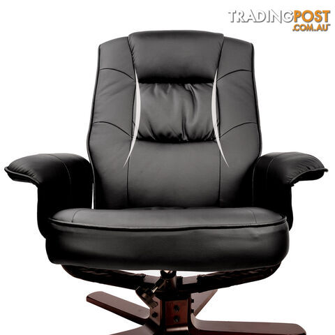 PU Leather Lounge Recliner Chair Ottoman Black