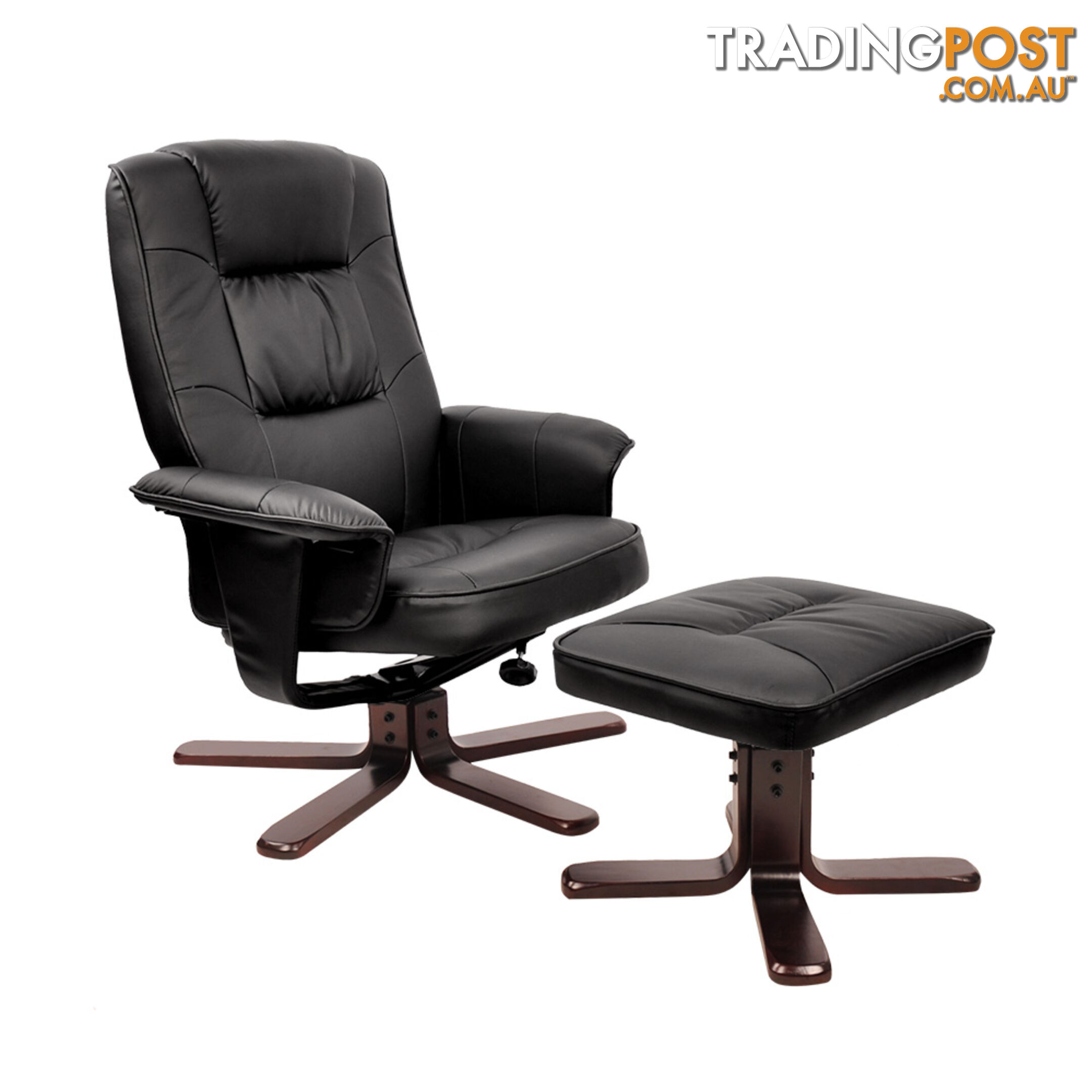 PU Leather Lounge Recliner Chair Ottoman Black