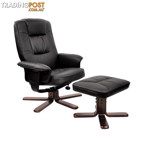 PU Leather Lounge Recliner Chair Ottoman Black