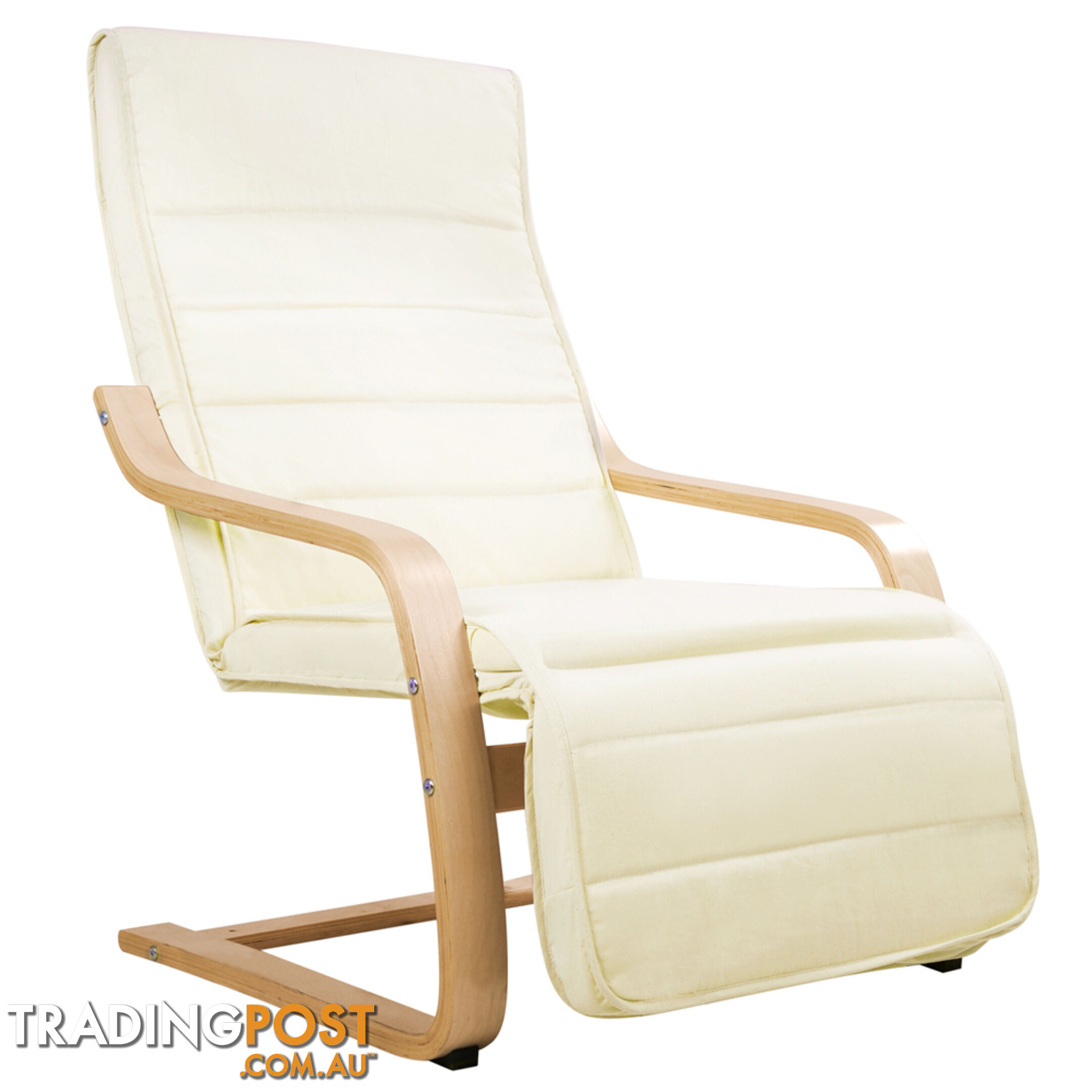 Birch Bentwood Adjustable Lounge Arm Chair w/ Fabric Cushion Beige