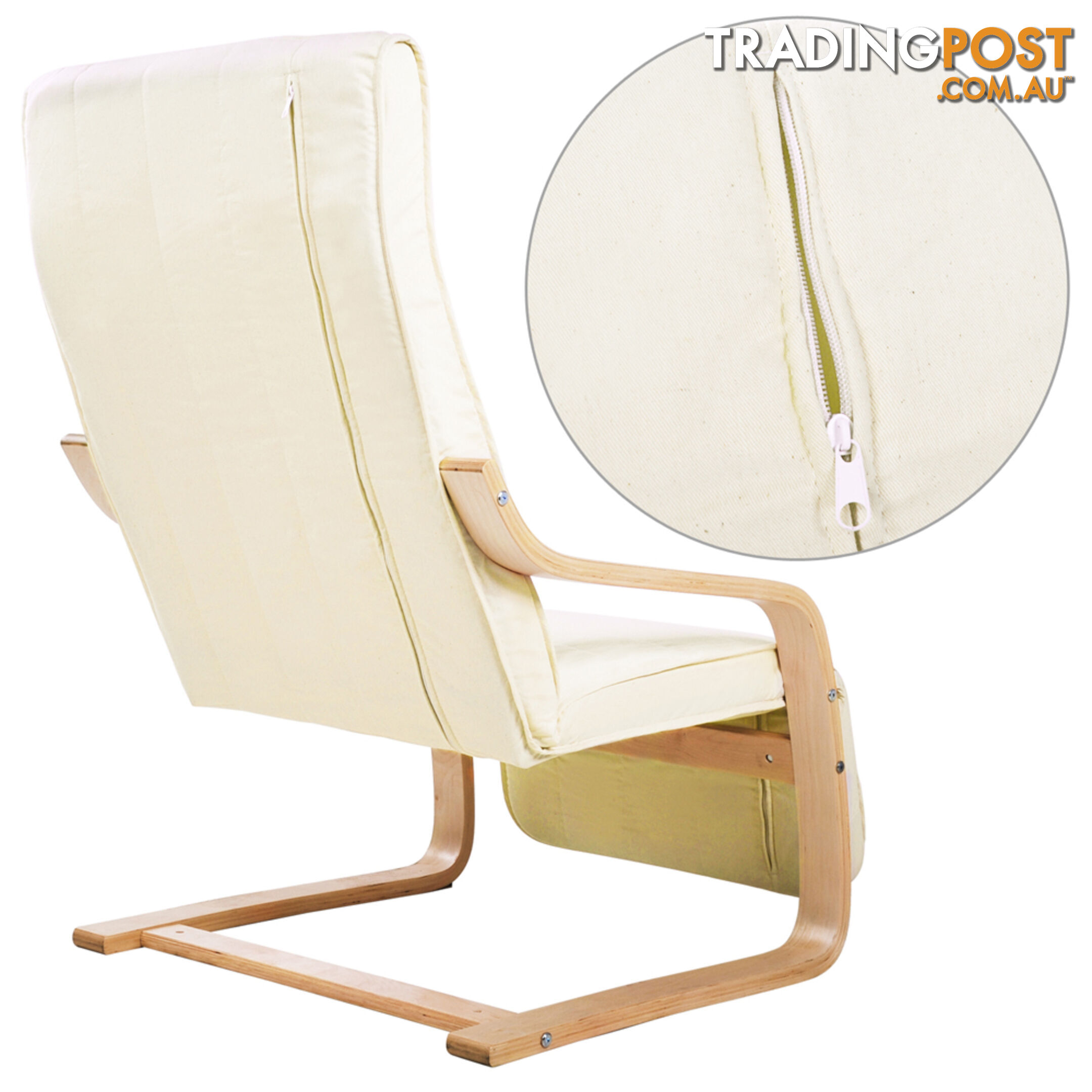 Birch Bentwood Adjustable Lounge Arm Chair w/ Fabric Cushion Beige