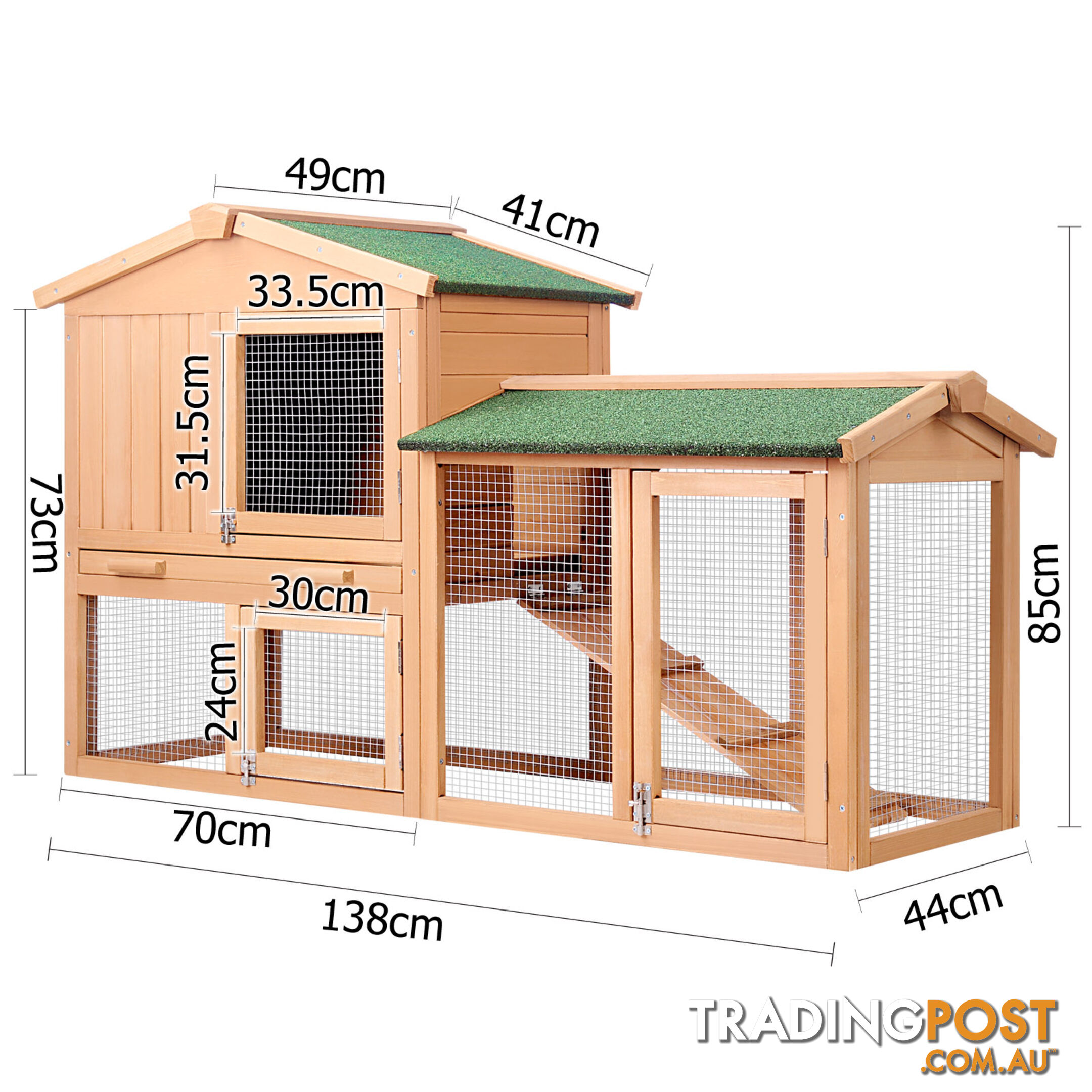 Rabbit Hutch Chicken Coop Cage Guinea Pig Ferret House w/ 2 Storeys Run