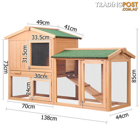 Rabbit Hutch Chicken Coop Cage Guinea Pig Ferret House w/ 2 Storeys Run