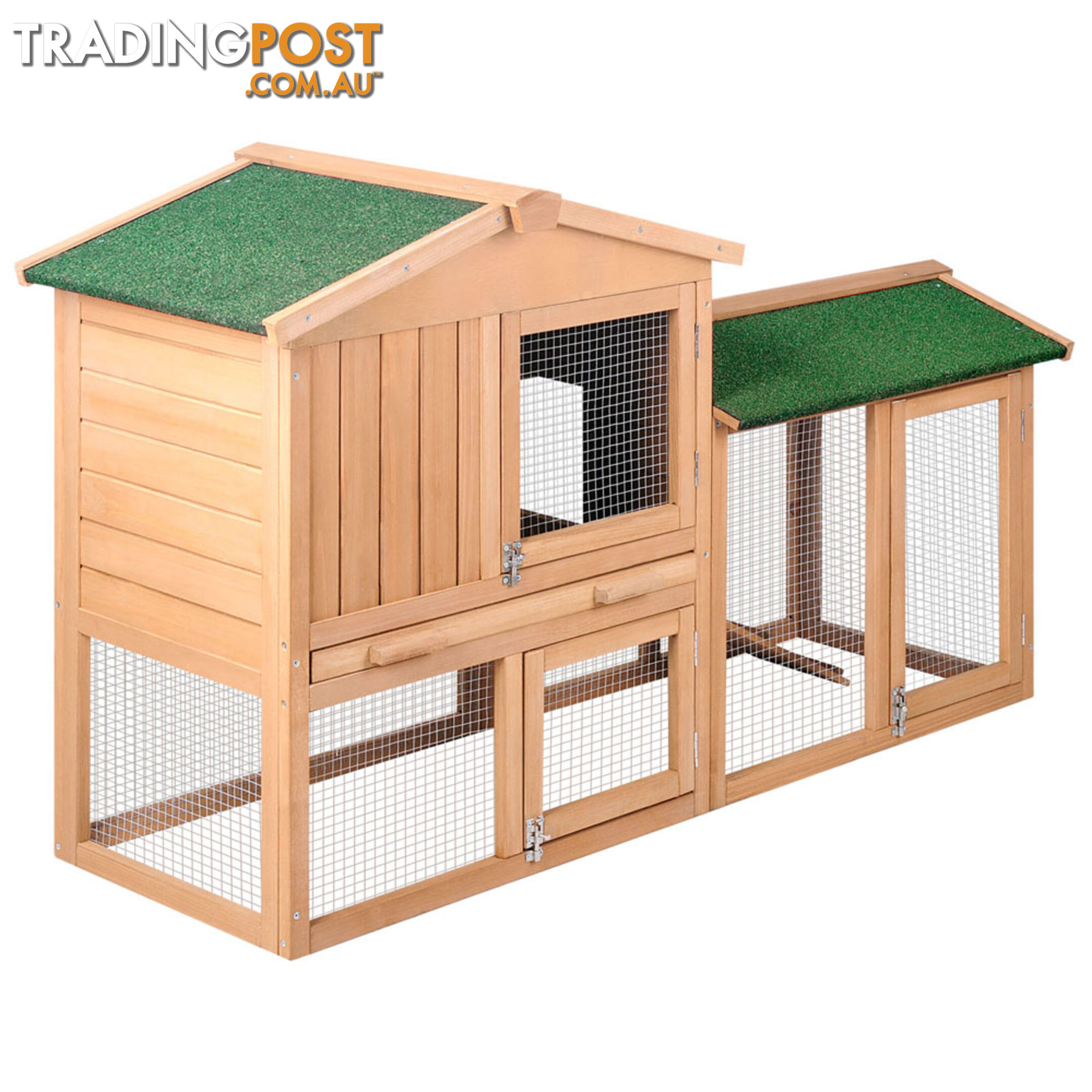 Rabbit Hutch Chicken Coop Cage Guinea Pig Ferret House w/ 2 Storeys Run